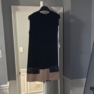 Marie St.Pierre Elegant Black and Tan Sleeveless Dress